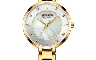 CURREN 9051 Luxury Rhinestone Dial Quartz Stainless Steel Band Wristwatch for Ladies