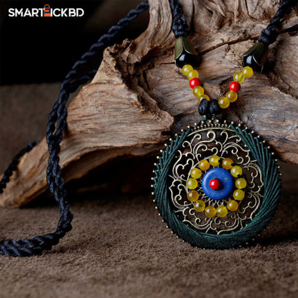 Ethnic vintage blue stone yellow carnelian Pendant Necklace for women